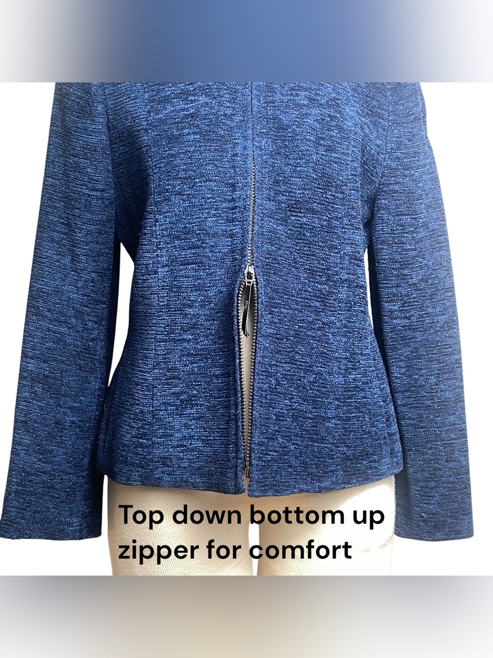 Akris Punto Blue Tweed Zip Front Wool Angora Jacket Blazer Lined Pockets Sz 10 - Picture 5 of 16
